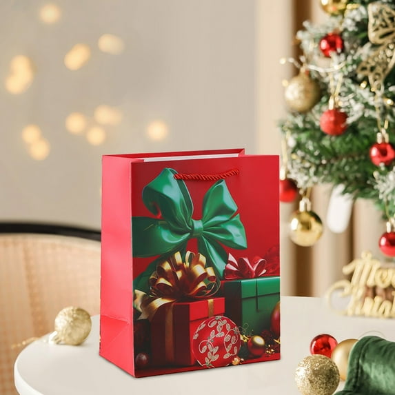 Deeceymbur Christmas Gift Bag Paper Shopping Sack Red Holiday Present Wrapping for Parties Events Decor