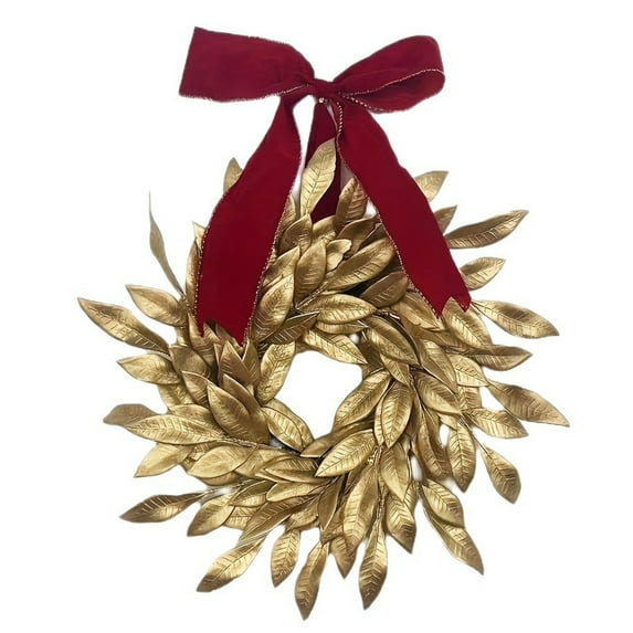 Deeceymbur Christmas Golden Leaf Bow Vines Wreath for Door Wall Hanging Home Decor