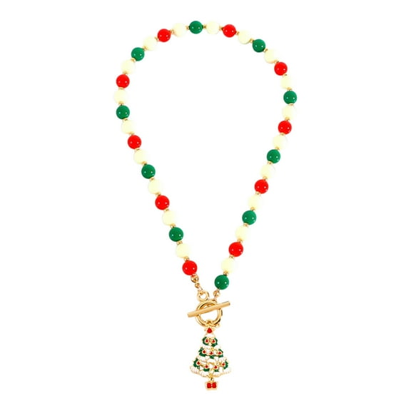 Deeceymbur Christmas Pearl Necklace Snowflake Christmas Tree Pendant for Holiday Gift Personalized Collarbone Chain Jewelry