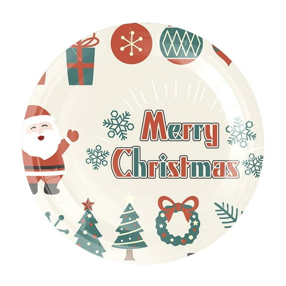 Deeceymbur Christmas Themed Disposable Paper Plates Water-Proof and Oil-Resistant Thickened and Christmas Party Tableware White-B