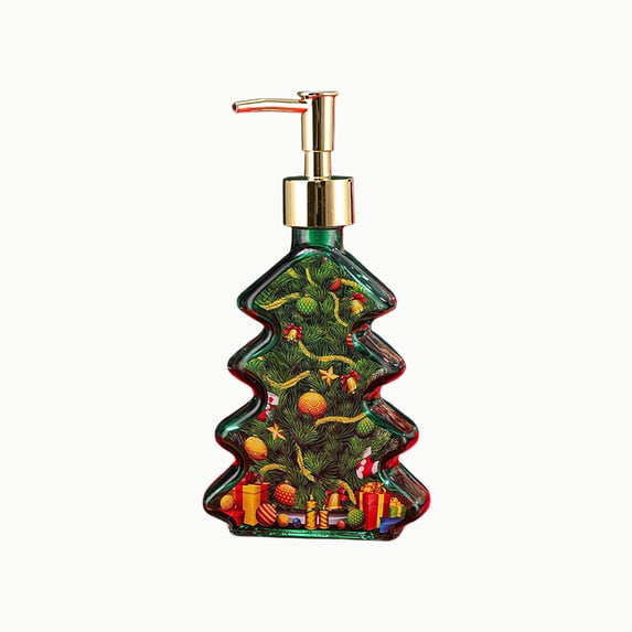 Deeceymbur Christmas Tree Bottle Push Lotion Dispenser for Shower Gel Shampoo Conditioner in Glass Container Holiday Decor