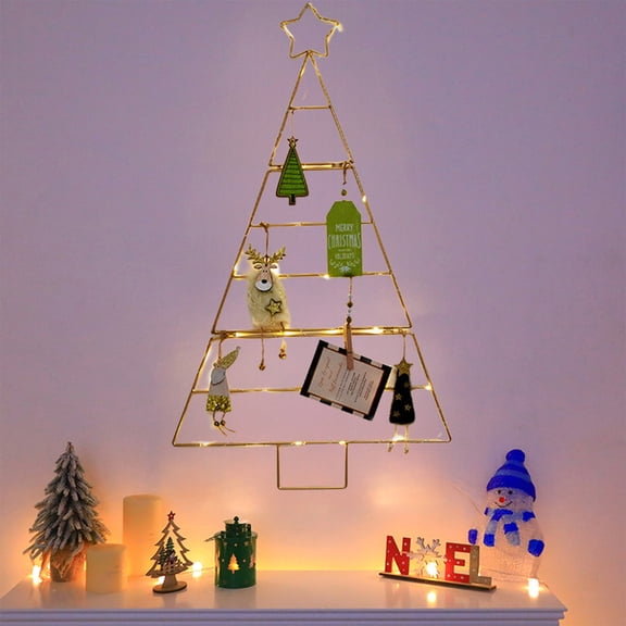 Deeceymbur Christmas Tree Grid Frame Foldable Iron Tree Wall Decoration Punch Tree for Home Holiday Decor Ornament Hanging
