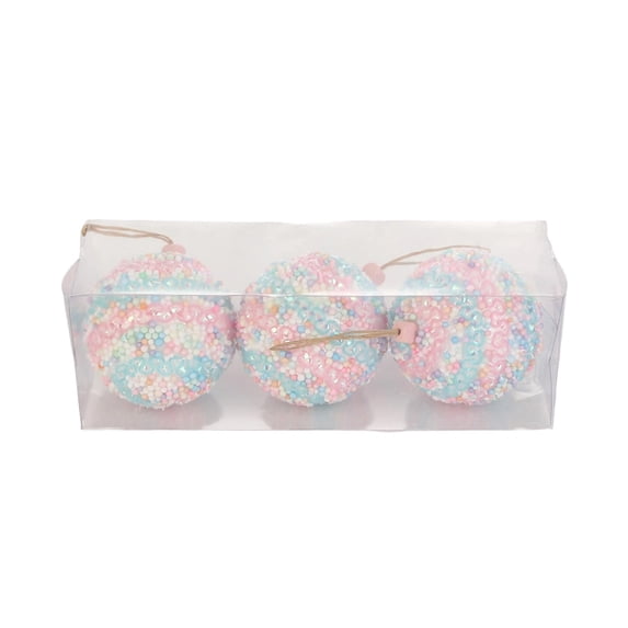 Deeceymbur Christmas Tree Ornaments Flocked Balls Decor Set Colorful Hanging Decorations Party Supplies