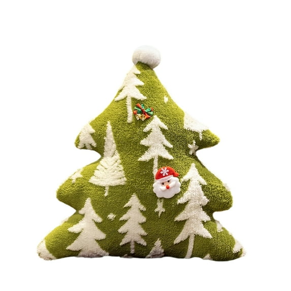 Deeceymbur Christmas Tree Shaped Pillow Red Green Yellow Snowflake Pattern Soft Cloth Sofa Cushion Holiday Decor Gift 19.68in