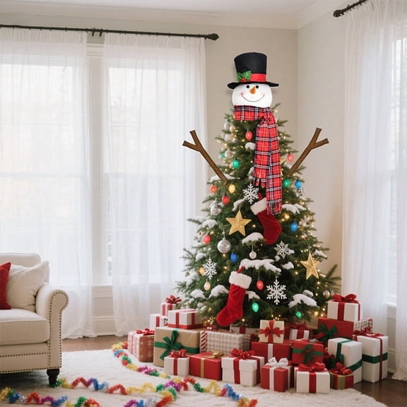 Deeceymbur Christmas Tree Topper Snowman Ornament Whimsical Decoration for Holiday Festive Season Home Decor Gift Idea
