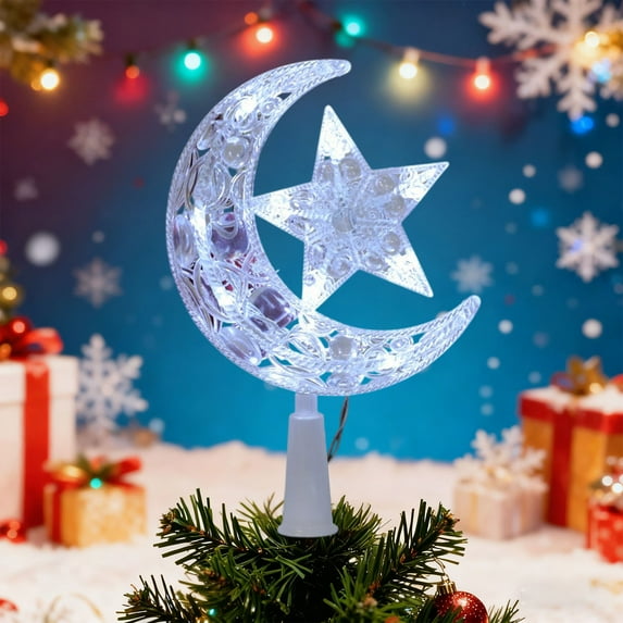 Deeceymbur Christmas Tree Toppers Glowing Moon Star Modeling Decoration Items Plastic Holiday Decor for Tree Top Festive Light Effect