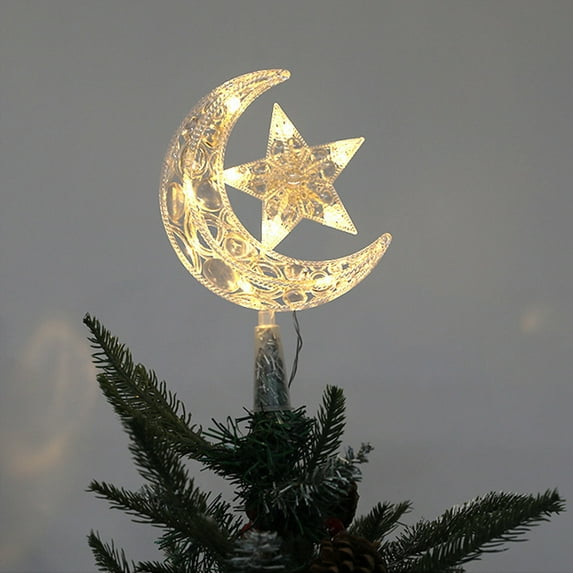 Deeceymbur Christmas Tree Toppers Glowing Moon Star Modeling Decoration Items Plastic Holiday Decor for Tree Top Festive Light Effect