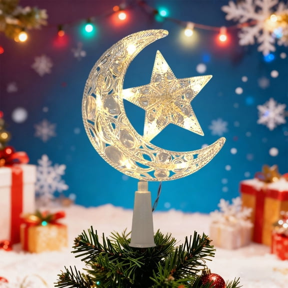 Deeceymbur Christmas Tree Toppers Glowing Moon Star Modeling Decoration Items Plastic Holiday Decor for Tree Top Festive Light Effect