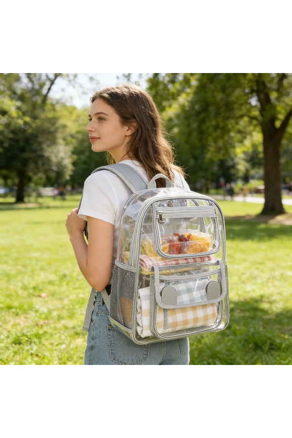 Clear PVC Transparent Backpack for Security Check Large Capacity Travel with Multiple Compartments Events Daily Use