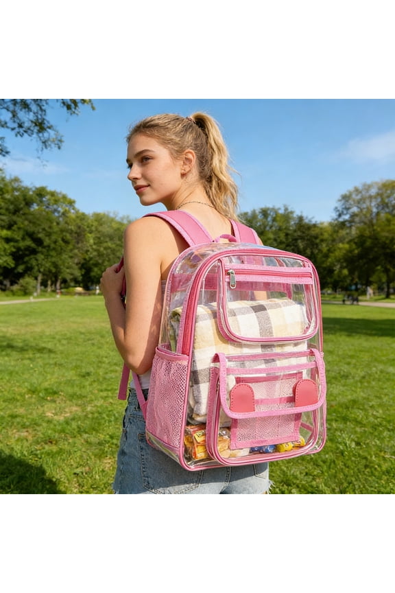 Clear PVC Transparent Backpack for Security Check Large Capacity Travel with Multiple Compartments Events Daily Use
