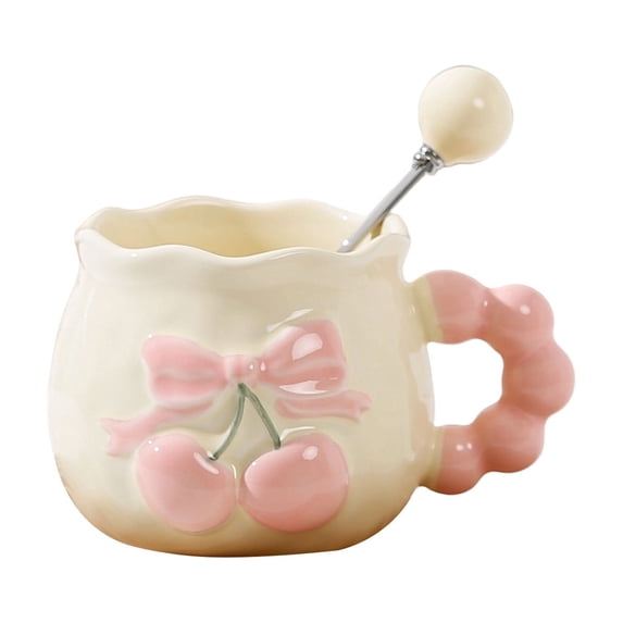 Deeceymbur Colorful Ceramic Coffee Mug with Spoon for Office Home Decor Yellow Pink Options All Beverages Ergonomic Handle