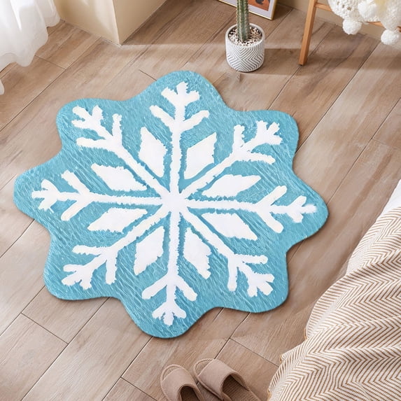 Deeceymbur Colorful Snowflake Shaped Christmas Floor Mats Non-slip Flocking Decor for Living Rooms Entryways Washable Bathroom Bathtub Kitchen Rug Decoration