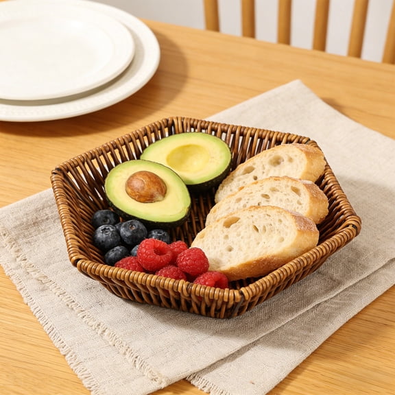 Deeceymbur Compact Woven Imitation Vines Small Storage Basket Tray for Fruit Vegetable Snack Candy Bread Mini Organizer Kitchen Counter Desk Home Decor