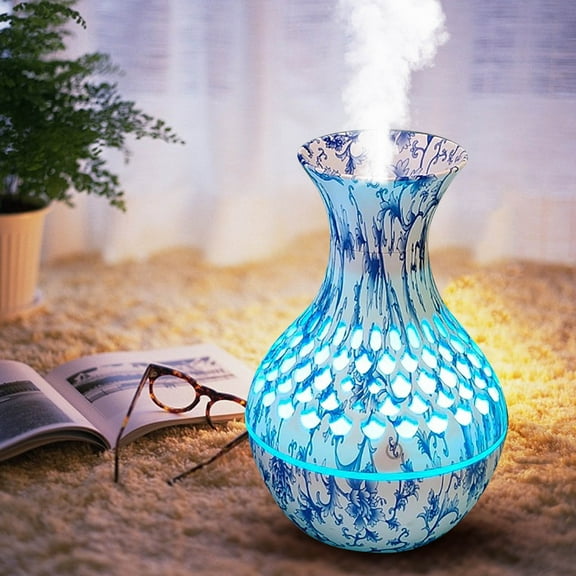 Deeceymbur Cool Mist Humidifiers for Bedroom, Blue and White Porcelain Vase Humidifier Desktop Mini Air Humidifier Portable Aromatherapy Machine Ornament