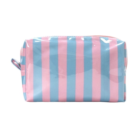 Deeceymbur Cosmetic Bag Striped PVC Waterproof Transparent Makeup Pouch with Zipper for Travel Daily Toiletry Storage Organizer