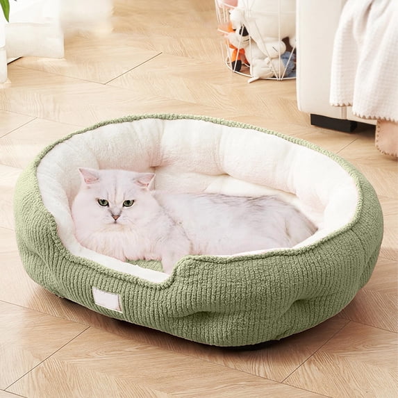 Deeceymbur Cozy Plush Oval Pet Bed Skidproof Wetproof Base for Small Cat Dog All Season Use