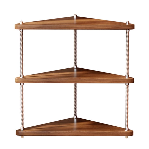 Deeceymbur Desktop Corner Storage Rack Triangular Organizer for Kitchen Office Living Room Display Shelf Brown Wood Metal