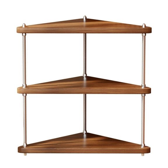 Deeceymbur Desktop Corner Storage Rack Triangular Organizer for Kitchen Office Living Room Display Shelf Brown Wood Metal