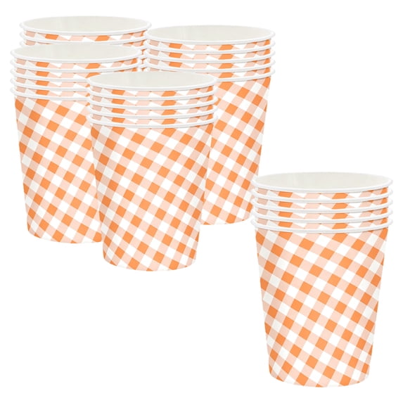 Deeceymbur Disposable Paper Cups Holiday Party Cups Set of 25 Festive Designs for Christmas Thanksgiving Dinner Drinkware Orange Color Paper Matserial