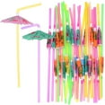 thumbnail image 1 of Deeceymbur Disposable Plastic Drinking Straws Flexible Plastic Straws 100PC Umbrella Disposable Bendys Drinking Straws for Luau Hawaii Beaches Party, 1 of 8