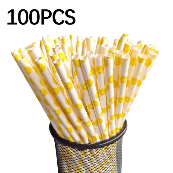 Deeceymbur Disposable Plastic Drinking Straws Flexible Plastic Straws Disposable Kraft Paper Straw Cool Summer Fruit Pattern Paper Straw