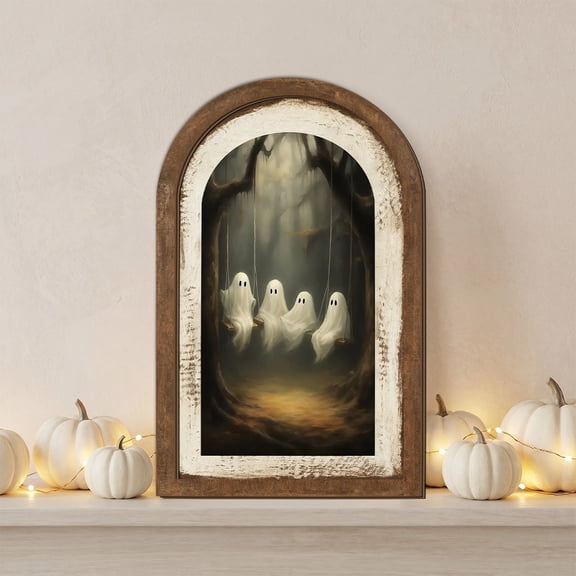 Deeceymbur Double Layer Wooden Ghost Sign Versatile Ornament for Door Wall Table Decor