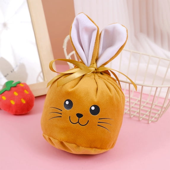 Deeceymbur Drawstring Velvet Bunny Ear Easter Gift Bag 10 Inches Candy Party Favor Pouch for Egg Hunt Decorations