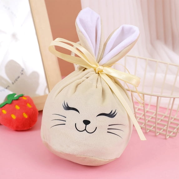 Deeceymbur Drawstring Velvet Bunny Ear Easter Gift Bag 10 Inches Candy Party Favor Pouch for Egg Hunt Decorations