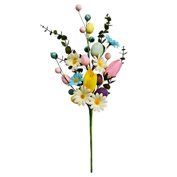 Deeceymbur Easter Artificial Flowers Decorations Plastic Daisies Painted Eggs Canes for Home Party Seasonal Displays Multicolor Arrangement Realistic Look