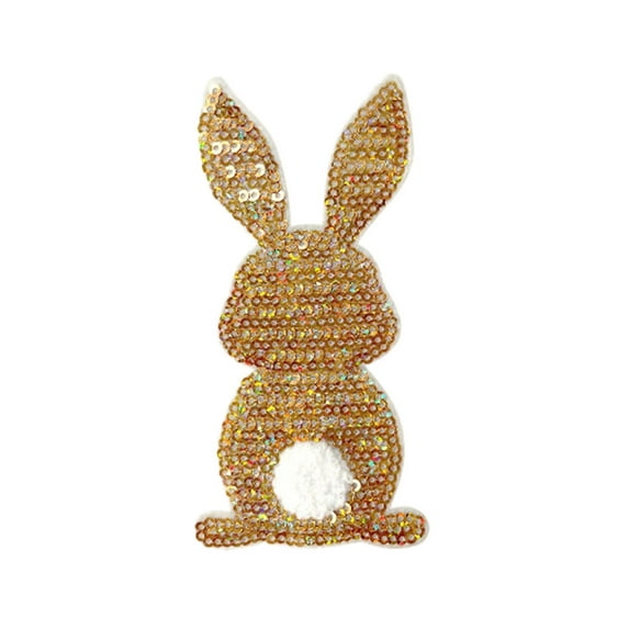 Deeceymbur Easter Bunny Iron On Patches Glitter Embroidered Applique for Clothing Decoration Craft with Hot Melt Adhesive Backing