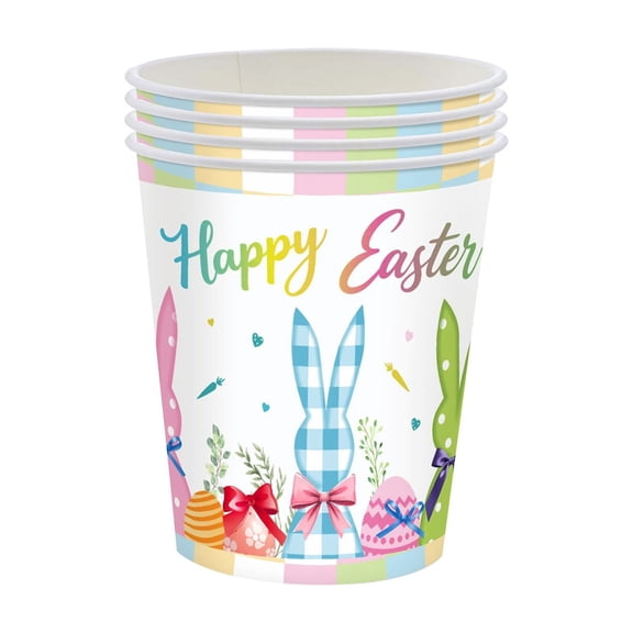 Deeceymbur Easter Bunny Themed Disposable Dinnerware Set 12Pcs Colored Plates Cups for Holiday Party Family Gathering