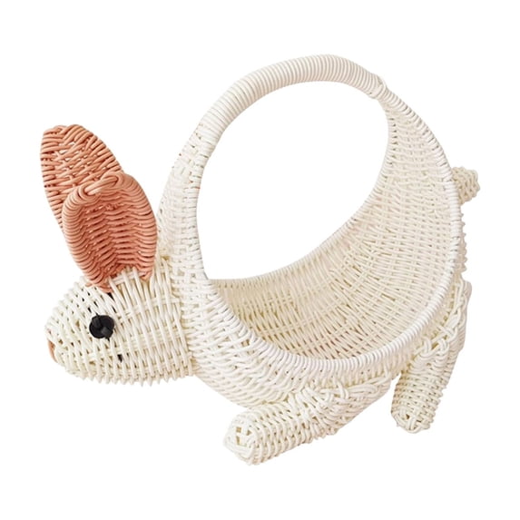 Deeceymbur Easter Gift Basket Bunny Shaped Woven Plastic Rattan Storage Basket with Handle for Picnic Fruit Picking Home Decor Party Favor Container