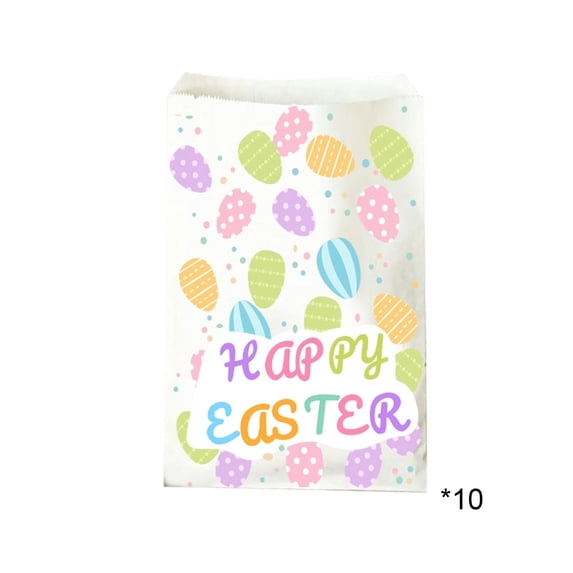 Deeceymbur Easter Paper Bag Set of 10 Bunny Design Drawstring Candy Bags for Easter Treats Party Favors Gift Bags Holiday Decorations