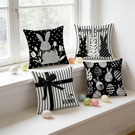Deeceymbur Easter Pillow Covers 4 Pack Rabbits Eggs Pattern Decorative Throw Cases for Sofa Couch Home Decor Living Room Bedroom Holiday Accent Square