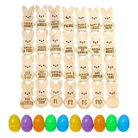 Deeceymbur Easter Rewards Bunny Eggs Tokens Party Supplies Game Prizes for Events Hunt Activities Celebration