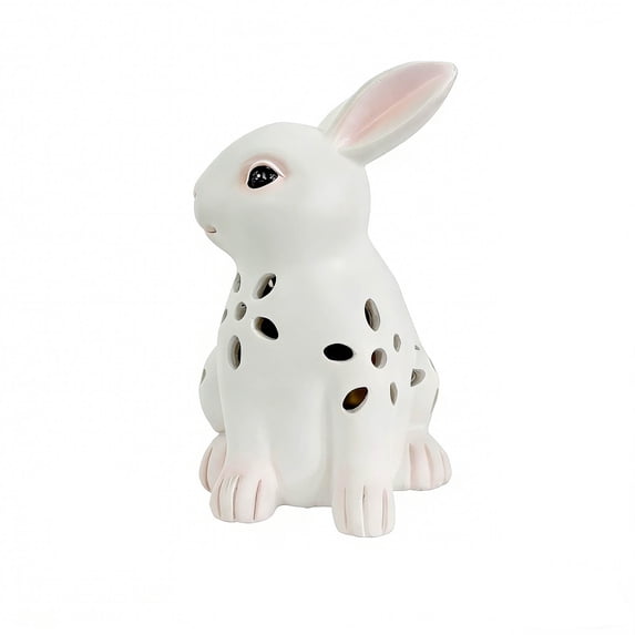 Deeceymbur Easter Solar Bunny Figurine Hollow Out Light Up Ornament Solar Powered Decorative Light for Garden Patio Indoor Holiday Decor Night Lighting