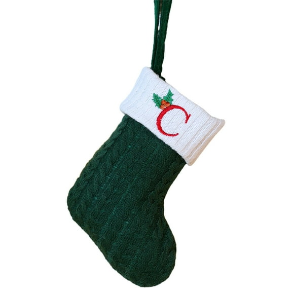Deeceymbur Easy Hang Dark Green Knitted Letter Christmas Stocking Family Holiday Decor Bag Christmas Tree Party Small Ornament