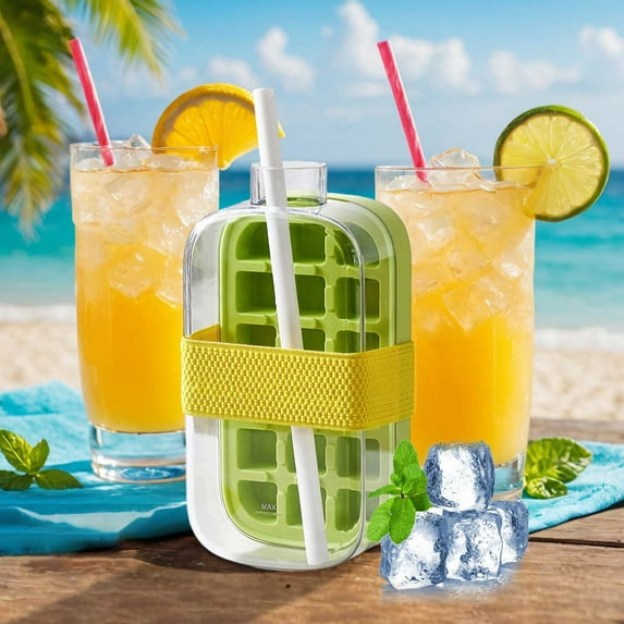 Deeceymbur Easy Release Vertical Ice Cube Maker – 2-in-1 Water Bottle with Lid & Ice Bin for Kitchen Countertop