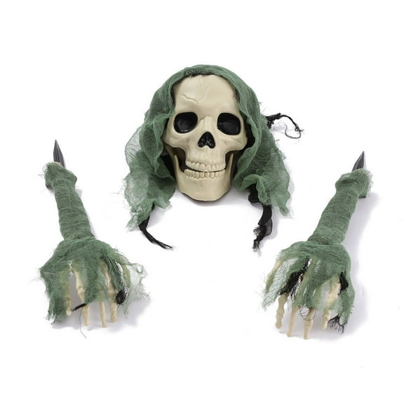 Deeceymbur Eerie Skull and Skeleton Ground Breakers Outdoor Halloween Decorations for Terrifying Gravestone Scenes Green