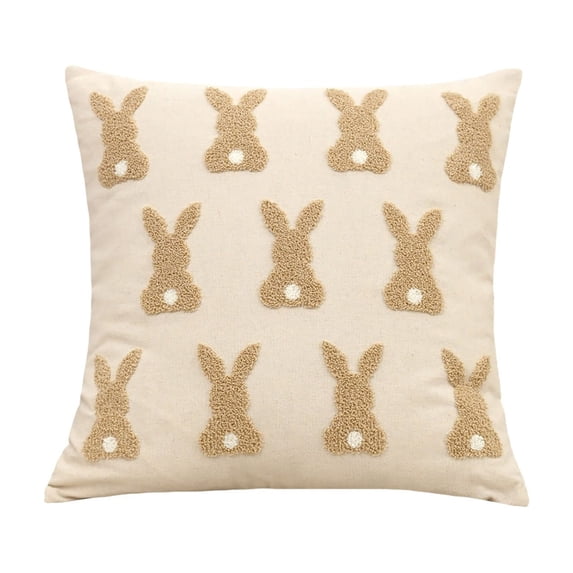 Deeceymbur Embroidered Rabbits Pillow Cushion for Sofa Living Room Headrest Easter Theme Home Decor Festive Accent Polycotton Blend Cover