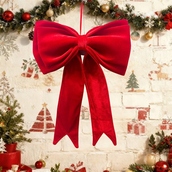 Deeceymbur Extra Large Flannel Christmas Bow Tree Topper Ornament Gift Wrapping Ribbon Decoration for Holiday Festive Party Decor
