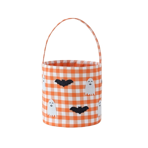 Deeceymbur Fabric Halloween Candy Basket Handle Cute Ghost Skull Print Prank Treat Bag Reusable Halloween Treat Bucket for Candy Snacks Gift Party Decor