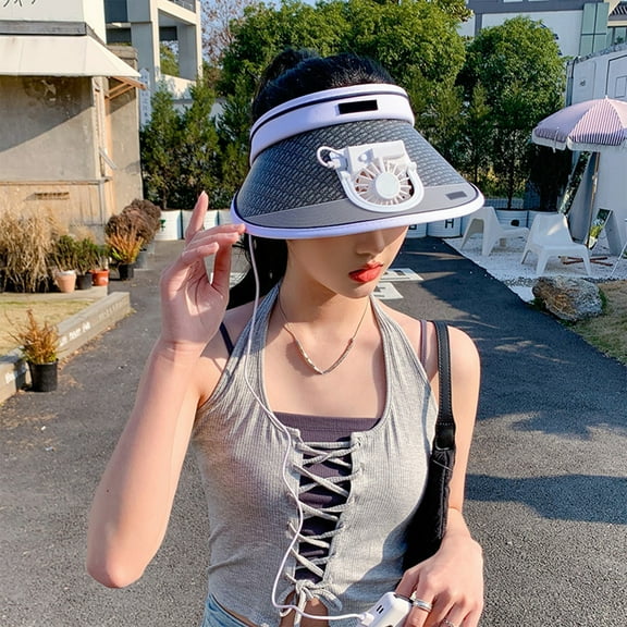 Deeceymbur Fan Hats Visor Hat with Fan for Womens USB Charging Wide Brim Semi-Transparent Summer UV Protection Sun Hats for Beach Travel Camping Cycling