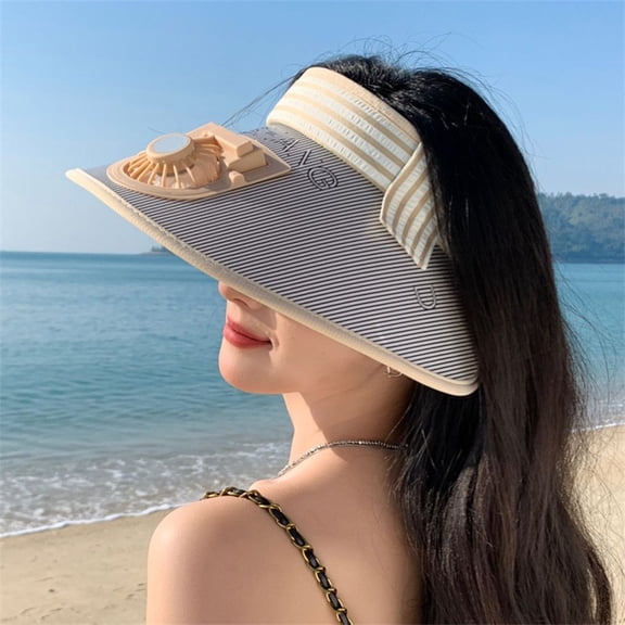 Deeceymbur Fan Hats Visor Hat with Fan for Womens USB Charging Wide Brim Summer UV Protection Sun Hats for Beach Travel Camping Cycling