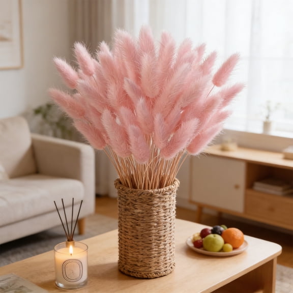 Deeceymbur Faux Pampas Grass Bunches Artificial Dried Flower Stems with Vase Boho Farmhouse Living Room Table Decor