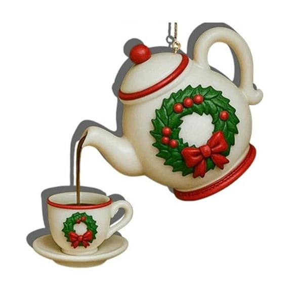 Deeceymbur Festive Tea Set Decoration Durable Material Multi Scene Mantel Windowsill Tree Decor Gift 3.15in