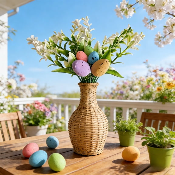 Deeceymbur Floral Accent Easter Egg Foam Ornament Tabletop Decor for Home Mantel Shelf Spring Centerpiece Display
