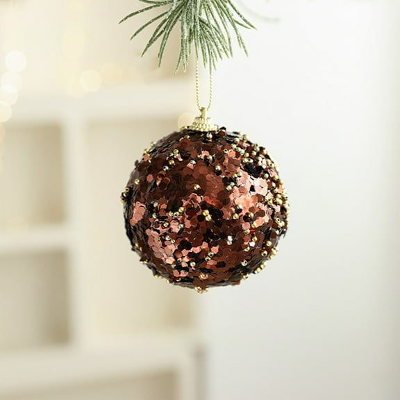 Deeceymbur Foam Christmas Balls Coffee Brown Glitter Ornaments Shatterproof Hanging Decor for Xmas Tree Holiday Decoration