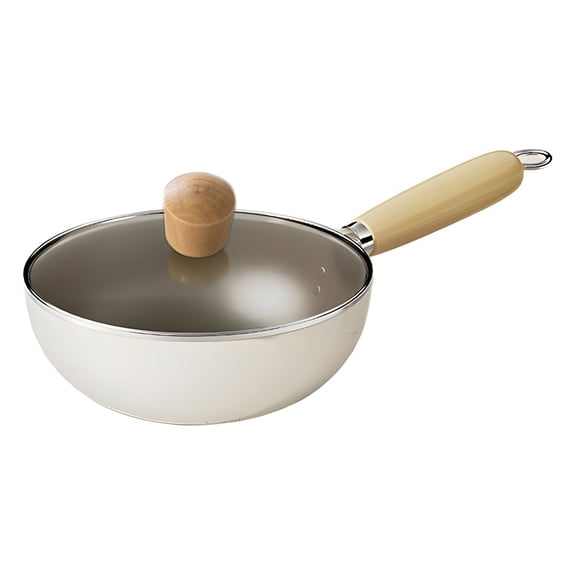 Deeceymbur Frying Pan Titanium Ceramic Nonstick Skillet All Stovetops Lightweight Wooden Handle Omelette Pan Stir Fry Wok Easy Clean Dishwasher Safe