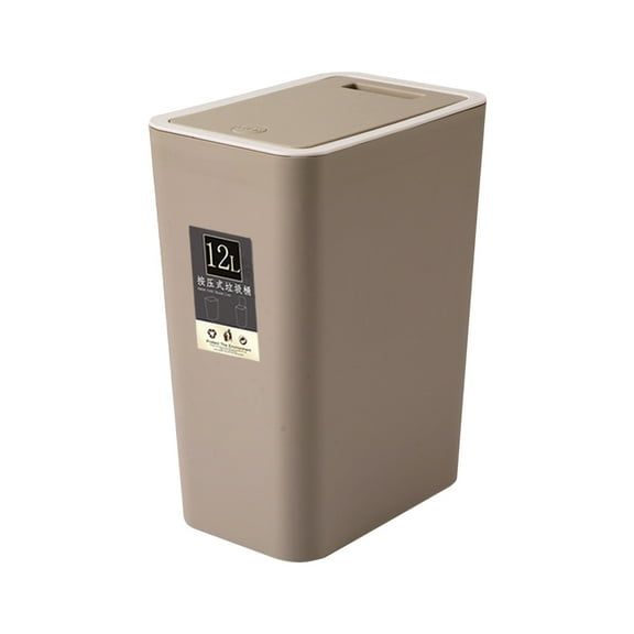 Deeceymbur Garbage Cans 12L Push-Type Trash Can with Lid and Deodorizer for Living Room Kitchen and Bathroom Home Use Brown